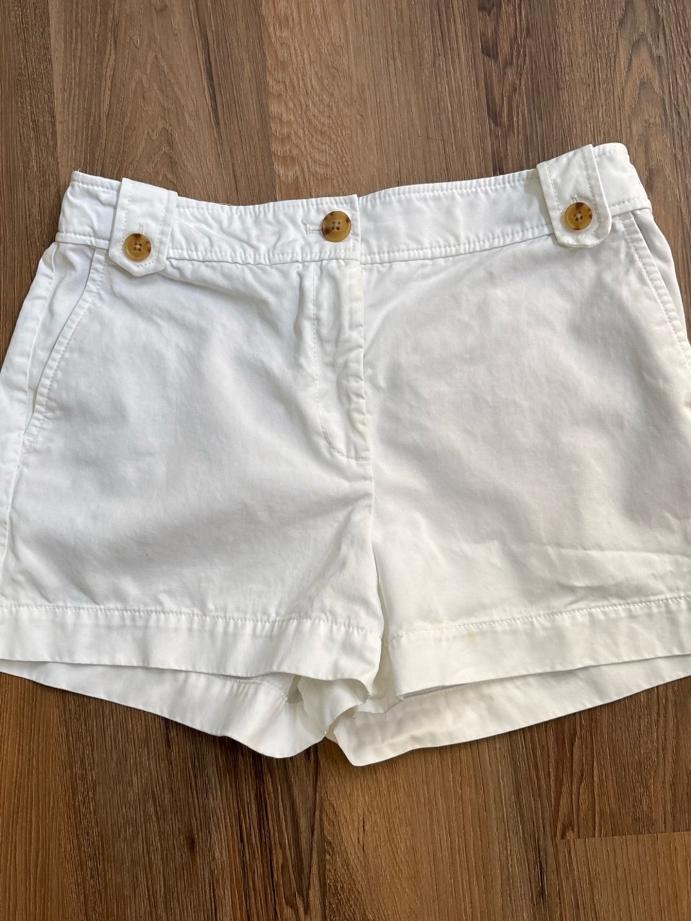 LOFT White Cotton Bermuda Shorts with Button Accents
